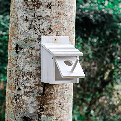 Wooden Bird House for Outside with Perch - Weatherproof Hanging Birdhouse for Finches, Bluebirds, Cardinals - Outdoor Garden Birdhouse with Easy Clean Design - color: White