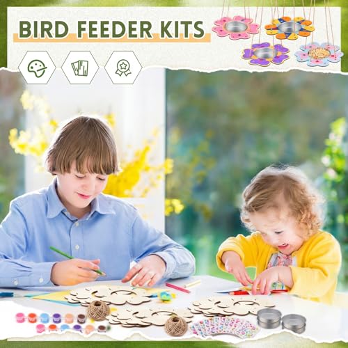 CroBlissful 12 Pack Bird Feeder Craft Kits for Kids DIY Your Own Bird Feeders with Paint and Paintbrushes Wooden Arts and Crafts for Kid Ornaments to Paint Feeders Craft for Garden (Petal Shaped) - style: Petal Shaped