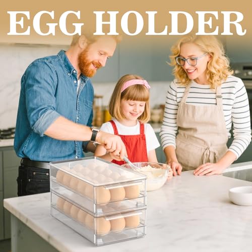 Stackable Fridge Egg storage, Clear 36 Egg Holder with Non-Slip Feet | Double stackable design holds total 36 eggs, greatly expand refrigerator storage capacity
