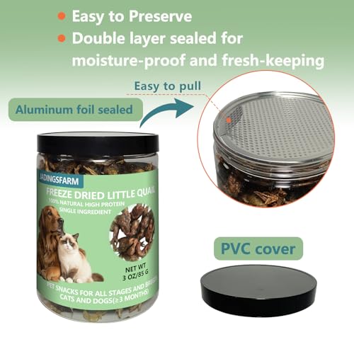 Freeze Dried Little Quail, 3 Oz Quail Dogs Cat Treats, Single Ingredient Freeze Dried Cat and Dog Treats Delicious Training Snacks, Natural Food Healthy Animal Protein Pet Food - size: 3 Ounce (Pack of 1)