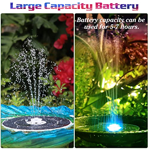 AISITIN 6.5W Solar Fountain with Lights & Battery Backup 3000mAh & 8 Nozzle | Color Changing LED Lights, 3 Anti-Drift Fixed Bracket, Solar Bird Bath Fountain for Garden, Fish Tank, Small Pond and Yard
