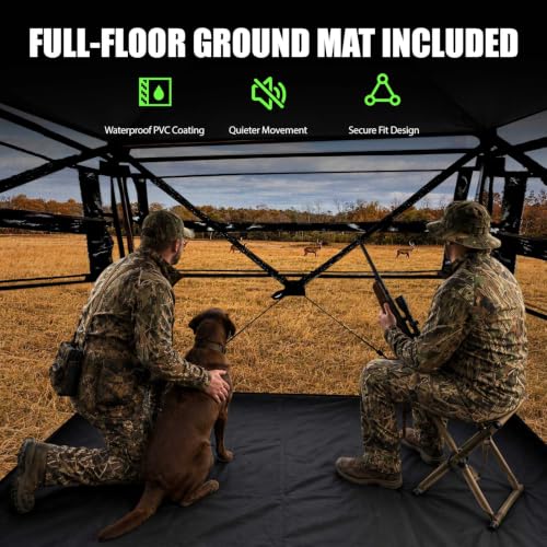 Portable Hunting Blind - 270°/360°See Through with Waterproof Floor Mat | Detachable Ground Mat, Silent Adjustable Windows, Pop Up Ground Blind for 2-4 Person, Camouflage Shelter for Turkey Deer - size: 2-3 Person（360° See Through）