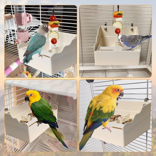 No Mess Bird Feeder for Cage, 3 in 1 Parrot Cage Feeder and Food Bowl with Fruit Vegetable Holder, Bird Bath for Cage, Perfect for Small and Medium Parrots, Conures, Parakeet