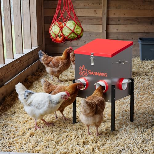 Chicken Feeders,30 lb Capacity 6 Port Automatic Chicken Feeder, Metal Chick Feeder with Locking Lid and Legs, Chicken Feeder for Chickens, Ducks, Geese - size: 6 Ports (2+2+2)