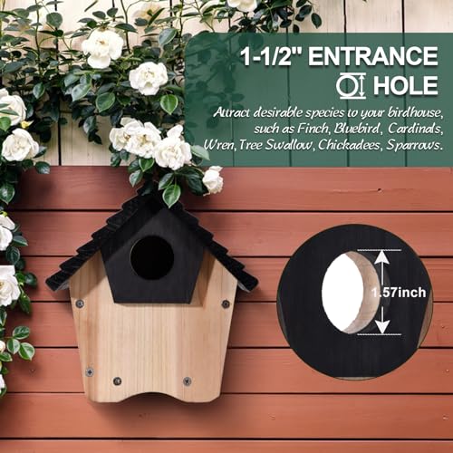 Unassembled DIY Wooden Bluebird House Kit with Predator Guard - Hanging Outdoor Wild Bird Nesting Box for Garden, Backyard, Courtyard - Attracts Bluebird, Finch, Cardinal, Wren