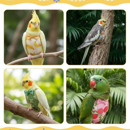 6 Pcs Bird Diapers, Parrot Diaper Reusable with Waterproof Lining | Washable for Cockatiel Budgie Lovebird Parakeet Canary, 4.72x2.64 Inches (Colorful)