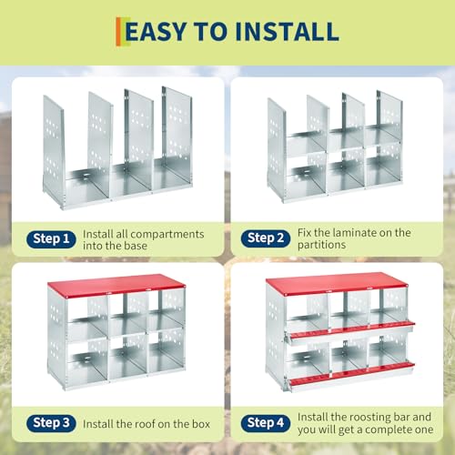 Chicken Nesting Box, 2-Tier 6 Compartments Metal Poultry Nest Box, Hen Laying Box, with Perch & Ventilation Holes, for Backyard Chicken Coops Home Poultry Raising - size: 37.8"L x 18.9"W x 28.0"H