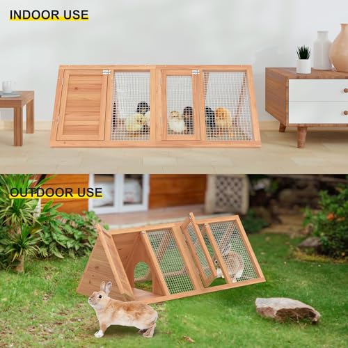 Rabbit Hutch Outdoor Chicken Coop Run A-Frame Bunny Cage Wooden Quail Cage w/ 2 Door & Ventilated Wire Fence Small Animal Cage for Garden Backyard Farms 47 x 18 x 19.5 in - color: Wood