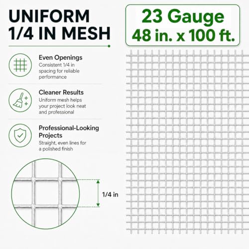 GoldPeak Hardware Cloth 1/4 inch Wire Mesh 48 in x 100 ft 23-Gauge | Hot-Dip Galvanized After Welding, Chicken Wire Fencing Welded Wire Fence Gopher Wire Welded Wire Fence Garden Fencing - size: 1/4 inch 48'' x 100'