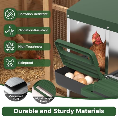 Garvee 6-Hole Chicken Nesting Box with Removable Lid, Metal Chicken Coop with Roll Away Design/Easy Egg Collection/Ventilation Holes, for Chicken Coops, Duck Coops and Hens (Green) - color: GREEN, size: 31.9"L x 20.5"W x 31.1"H