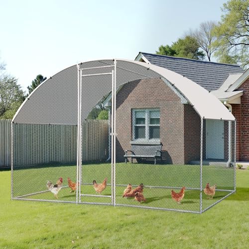 VINGLI Large Metal Chicken Coop, 6.5x9.8x6.5 ft Poultry Cage for Chicken Run, Walk-in Chicken Pen with Waterproof & Anti-UV Cover for Yard Outdoor (Silver-Dome Roof) - color: Silver-Dome Roof, size: 6.5*9.8*6.5 ft