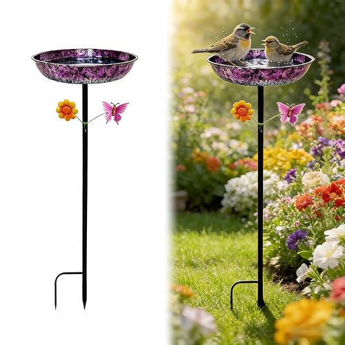 Purple Metal Bird Bath for Outside,11in Bird Baths for Outdoors Patio Decor | Metal Bird Bath for Outside,Freestanding Purple & Bronze Birdbath Bowl for Outdoors Garden Patio Yard Decor, Easy to Install - color: Purple- 11"
