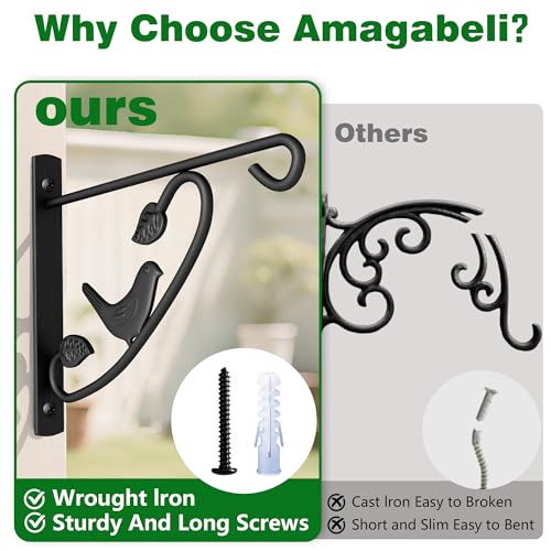AMAGABELI GARDEN & HOME 4 Pack Hanging Plant Brackets Outdoor 12 inch Metal Fence Wall Plant Hanger Hooks for Hanging Flower Baskets Bird Feeders Lanterns Wind Chimes Rust-Resistant Black - size: 12 Inch, style: 4-Pack Bird 2 Hook