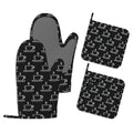 Tea Cups Oven Mitts and Pot Holders Sets,Extra Long Black Kitchen Mittens for Cooking,Thick Cotton Heat Resistant Silicone Cooking Utensils Set for Baking Cooking Grilling - color: Tea Cups