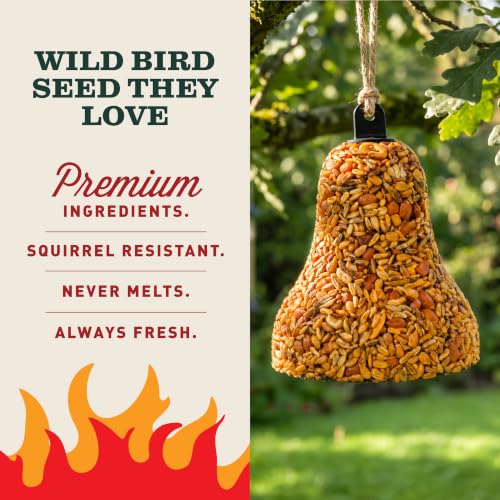 Mr. Bird Flaming Hot Feast Spicy Bird Seed Bell, 2-Pack | Premium Blend of Mealworms, Peanuts & Hot Pepper | Squirrel Repellent Bird Seed | Handcrafted in Texas - size: 1 Count (Pack of 2)