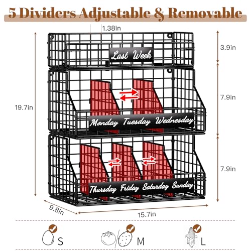 Egg Holder Countertop, Large 3T Chicken Egg Basket for Gathering Fresh Eggs | Egg Storage Organizer with Adjustable 5 Divider & Label, Stackable Wall Mounted Egg Collecting Basket Rack, XXL Black - color: 3T XXL Black