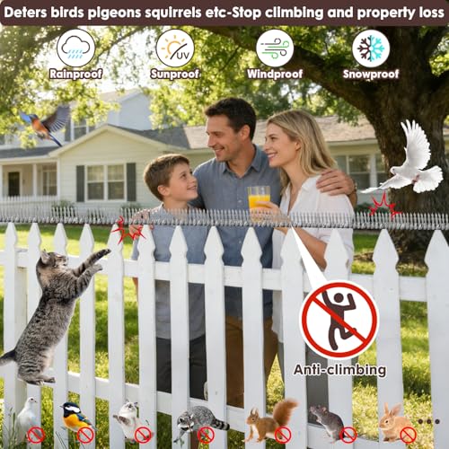 Bird spikes deterrent for outside Stainless Steel 360°Bend 100cm with Accessories, Anti Climb Spikes to Keep Birds- Pigeon-Racoon-Squirrel-Cat Away from porch baffle feeder yard patio garden Fence