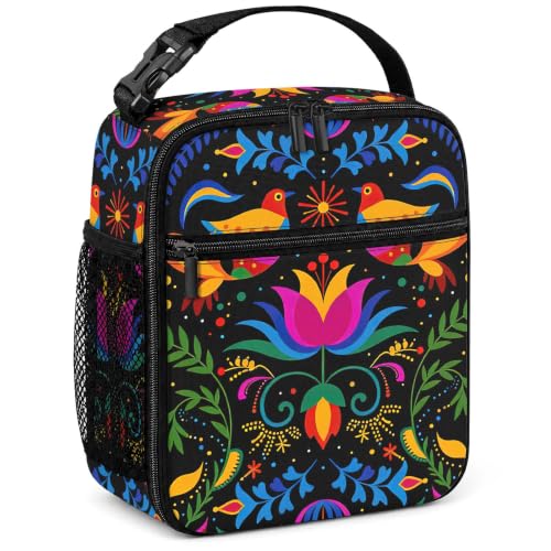 Girls Lunch Box Insulated Lunch Bag for Girls Teen Women, Floral Birds | Reusable Lunchbox, Cooler Tote Bag, Water Bottle Holder, Front Pockets, Portable Buckle Handle, Mexican Talavera Floral Birds - color: Mexican Talavera Floral Birds