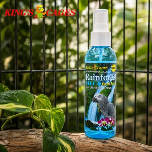 King's Cages Rainforest Mist Spray 8 oz. African Grey Pk2 Feather Conditioning Spray with Baby Powder Scent for Medium Bird Breeds Skin Relief and Plumage Care (Pack of 2) - size: Pack of 2