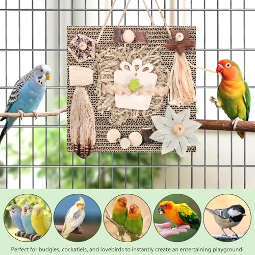 Kyouki Bird Toys, Parakeet Toys, Parrot Toy, Conure Hanging Chewable Cardboard Foraging Toys Suitable for Budgies, Cockatiels, Lovebirds, Sun Conures - and Other Small/Medium Parrots (Large) - size: Large