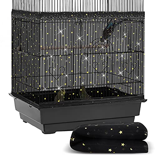 Shappy Large Bird Cage Cover Birdcage Nylon Mesh Net Cover Seed Feather Catcher Twinkle Star Universal Birdcage Cover Bird Seed Guard Skirt for Parakeet Macaw African Round Square Cage (Black, L)
