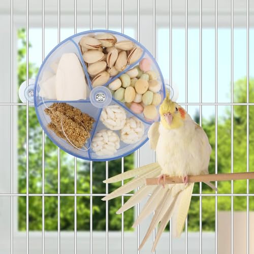 Bird Creative Foraging System Wheel Seed Food Ball Rotate Training Toy for Small and Medium Parrots Parakeet Cockatiel Conure (Clear Blue) - color: Clear blue