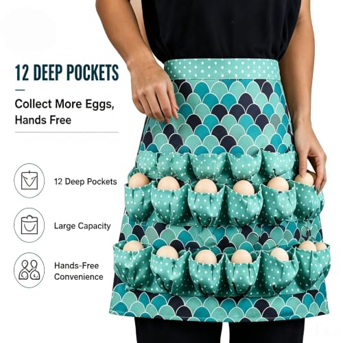 Egg Collecting Apron, 10 Deep Pockets Chicken Egg Gathering Bag | 10 deep pockets keep eggs secure while adjustable fit and durable fabric make farm egg collecting fast and convenient. - color: Green