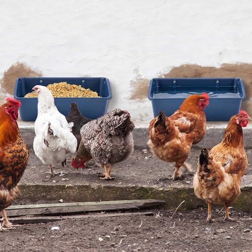 10 Pack Chicken Feeder,5 Quart Hanging Goat Waterer,Dark Blue | Two Mounting Options, Metal Clips and Screws,Solid base without holes,Livestock Feed Buckets for Sheep Duck Coop, Farm, Geese - color: Dark Blue