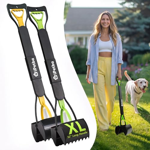 Large Dog Pooper Scooper for Yard, 32 inch Long Handle, 2-Pack - color: 2-Pack Green & Yellow