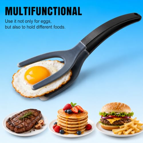 Silicone Egg Flipper Spatula Tongs (Set of 1) – Non-Stick 2-in-1 Grip & Flip Kitchen Tongs for Pancakes, Fish, Eggs, and More – Heat Resistant Cooking Tool (Black) - color: Black