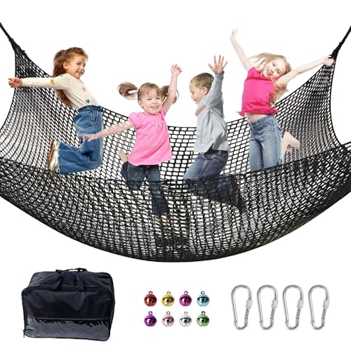 Climbing Net for Kids - 14.8FT x 9.9FT Double Layers Heavy Duty Playground Safety Net, Climbing Cargo Net for Tree House Tree Fort, Back Yard, Jungle Gyms, Monkey Bar Security Mesh（Black） - color: Black, size: 14.8' x 9.9'