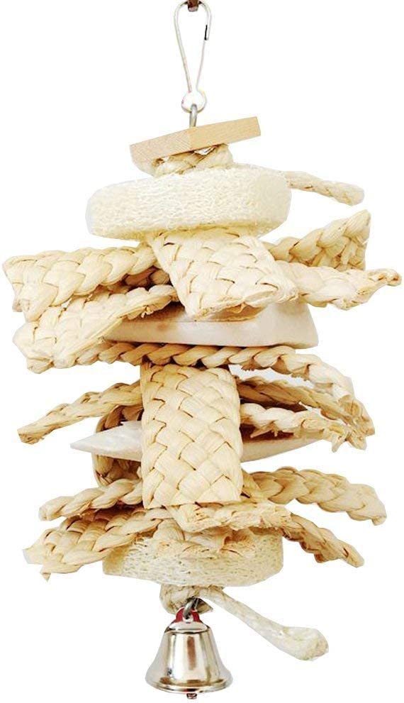 Litewoo Natural Bird Toys Parrot Chew Loofah with Bell Swing for Parakeet | Natural loofah grass, safe for beak grinding, easy cage install, for small-medium bird/cockatiel/budgie/lovebird/cage