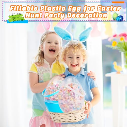 6 Pcs 10 Inch Giant Translucent Easter Eggs Large Jumbo Clear Plastic Giant Easter Eggs with Handle for Easter Hunt Supplies Basket Stuffers