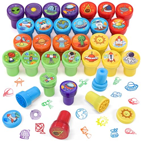 Kesote Space Party Favors, 26pcs Space Stamps Set for Kids Galaxy Birthday Party Crafts Supplies Stuffer Treat Gift Goodie Bag Filler - color: Blue