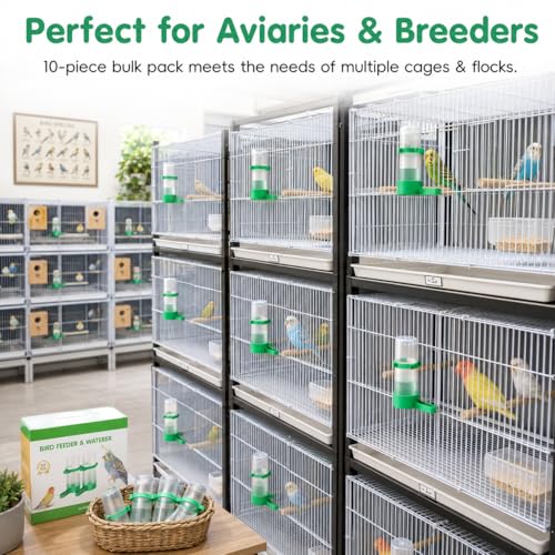 10 Pcs Mini Bird Water Dispenser for Cage, 2 OZ Automatic Gravity Bird Waterer Feeder Bottle, No Mess Small Parrot Drinking Bowl for Finch, Canary, Budgie, Quail, Breeding Aviary Supplies