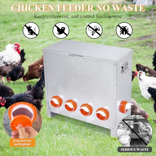 Automatic Chicken Feeder Large Capacity Metal Poultry Feeder 85lbs 6-Ports - color: 85lb with 6 Ports