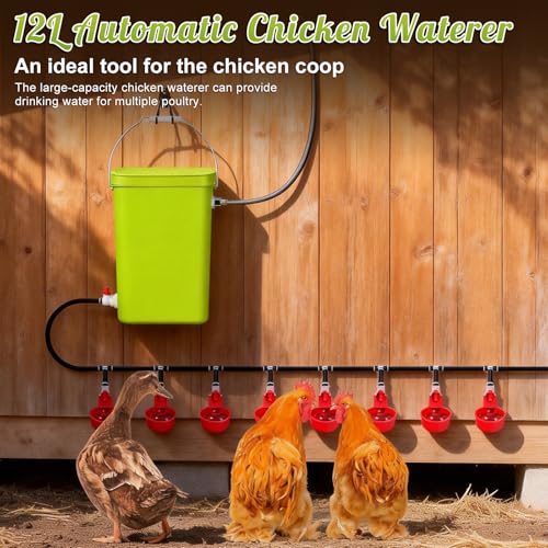 3.2Gal Float Controlled Chicken Waterer Quail Watering System | Automatic Chicken Waterer System, Complete Set Pipeline and Chicken Water Cups, Easy to Install, Clean Drinking Water