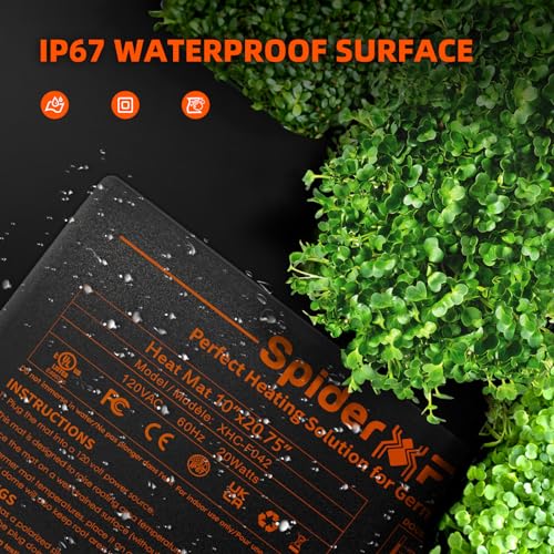 Spider Farmer 10"x20.75" Seedling Heat Mat with Built-in Thermostat | Fast & Uniform Heating, MET & UL Certified, IP67 Waterproof Plant Heating Pad for Seed Starting Germination Hydroponics - size: 10"x 20.75"