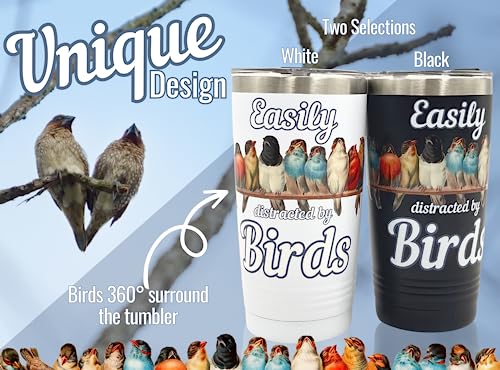 Onebttl Bird Watching Tumbler for Lovers & Watchers, 20oz Stainless Steel Insulated With Lid & Straw, Gift Card & Box Included, Birthday Gift - 360 White - color: White-Easily distracted by birds