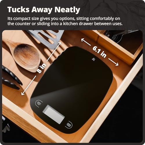 Greater Goods Food Scale, Slim & Compact Build, 1g Precision (Black Glass) | Digital Kitchen Scale for Cooking, Meal Prep & Portion Control, Tare, Auto Shut-Off, g/oz/lb/ml Conversion & Calorie Tracking - color: Black Glass