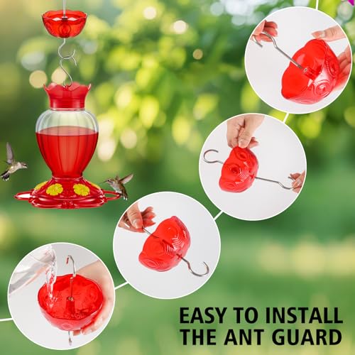 Ant Moat for Hummingbird Feeders, Humingbird Feeder Ant Moat, Vintage Style Hummingbird Ant Guard, 5 OZ Large Ant Moat, Ant Motes - Ant Guard(4 Pack, Red)