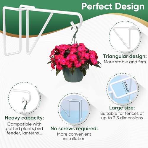 4 Pack Vinyl Fence Hooks, Heavy Duty Durable White Fence Plant Hangers for Outdoor, Over The Fence Hooks, Patio Hooks for Hanging Plants, Flower Baskets, Bird feeders, Lights, Pool Equipment - color: White