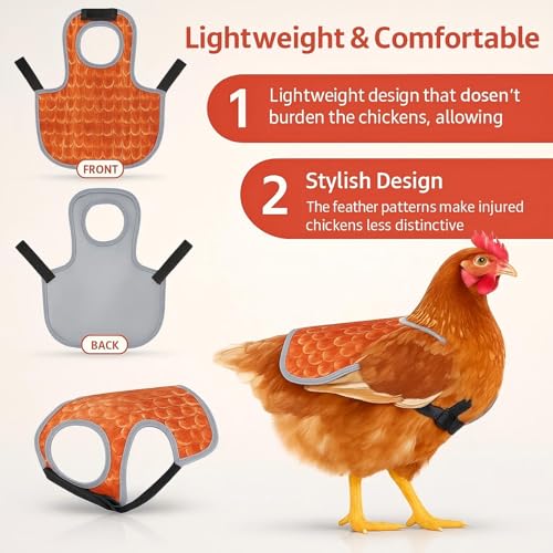 Chicken Saddles for Hens 1PC, Chicken Apron Back for Protection with Adjustable Strap, Waterproof, Easy to Wear - Orange Red