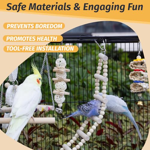 Bird Parrot Swing Toys Chewing Standing Hanging Perch Hammock Climbing Ladder for Cockatiel Parakeet