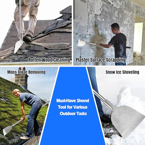 Paint Floor Scraper Tool, Wallpaper Removal, Garden Flat Shovel | for Sticker Remove, Tile Gum Glue Stains Cleaning Tools, Snow Ice Shovel for Driveway-Long Handle Stainless Steel