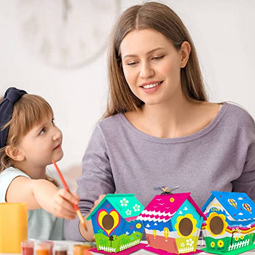 hapray 12 Pack Bird House Kit for Kids, DIY Wooden Birdhouse with Paints - color: 12 Pack Bird House