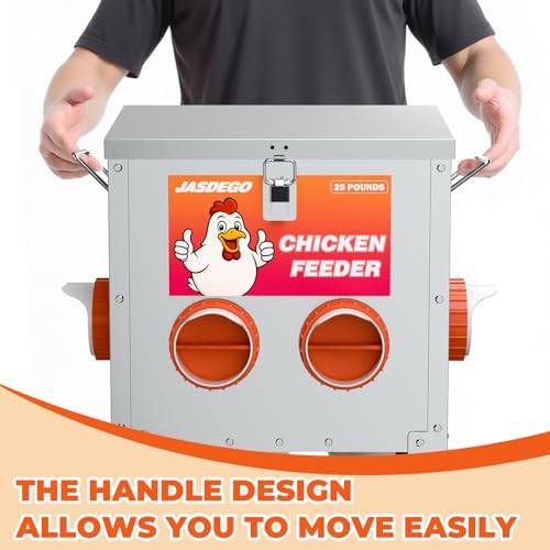 4 Port Automatic Chicken Feeder, No Waste Poultry Feeder with Lid | 25 LBS Large Gravity, Weatherproof Lid, Locking Latch, Convenient Handle, Heavy Duty Automatic Metal Chicken Feeder