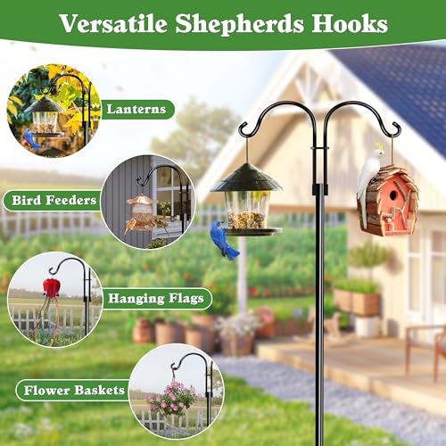 LWWTBS Double Shepherds Hook for Outdoor 1Pack 76 Inch | Heavy Duty Adjustable Bird Feeder Pole, For Hanging Plant Baskets, Garden Decor