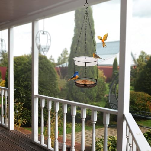 HRAYLTOP 2-in-1 Set Hanging Bird Feeder and Bath for Outdoor, Small Metal Tray Perfect for Attracting Bird - size: 15.75 Inch (2-in-1)