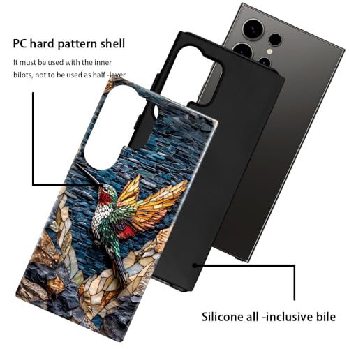 Compatible with Samsung Galaxy S23 Ultra Case,Glossy Case All-Round Protection Shockproof Anti-Scratches TPU Cover,Cases for Man Woman-Hummingbird Stained Glass - color: Hummingbird Stained Glass, size: Galaxy S23 Ultra